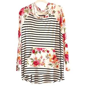 ☘️ E. Luna Floral and Striped Women's Hoodie Top